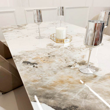 Lucien 1.8M Gold Dining Table with Elegant Pandora Gold Sintered Stone Top - UK Luxury Furniture
